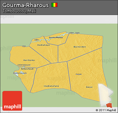 Savanna Style 3D Map of Gourma-Rharous, single color outside