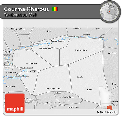 Silver Style 3D Map of Gourma-Rharous