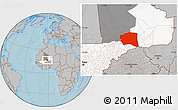 Gray Location Map of Gourma-Rharous, highlighted country, highlighted parent region, hill shading
