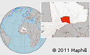 Gray Location Map of Gourma-Rharous, highlighted country, hill shading
