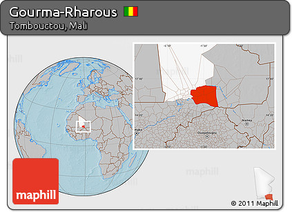 Gray Location Map of Gourma-Rharous, highlighted parent region, hill shading