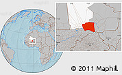 Gray Location Map of Gourma-Rharous, highlighted parent region, hill shading