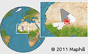 Satellite Location Map of Gourma-Rharous, highlighted country, highlighted parent region, within the entire country