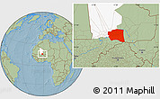 Savanna Style Location Map of Gourma-Rharous, highlighted parent region, hill shading