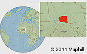 Savanna Style Location Map of Gourma-Rharous, hill shading
