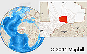 Shaded Relief Location Map of Gourma-Rharous, highlighted country