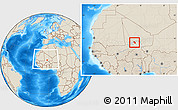 Shaded Relief Location Map of Modiakoye, within the entire country