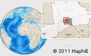 Shaded Relief Location Map of Modiakoye, highlighted country, highlighted parent region