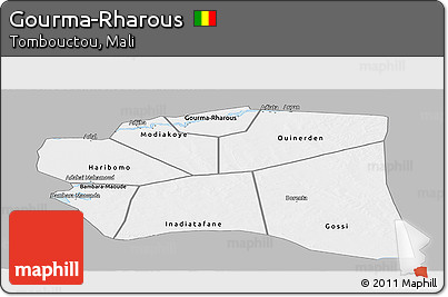 Gray Panoramic Map of Gourma-Rharous, single color outside
