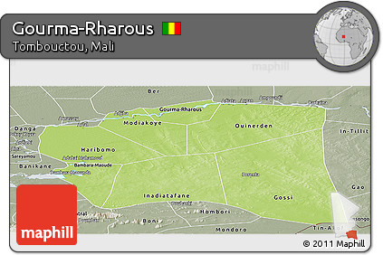 Physical Panoramic Map of Gourma-Rharous, semi-desaturated