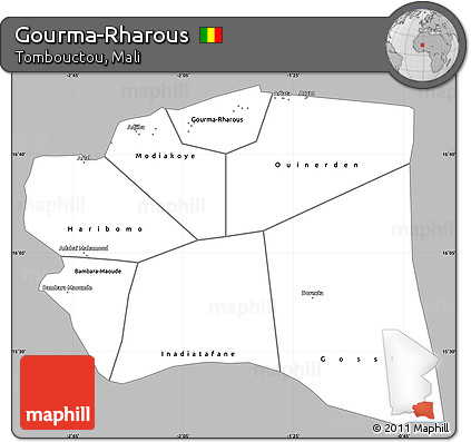 Gray Simple Map of Gourma-Rharous, single color outside