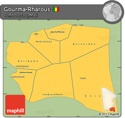 Savanna Style Simple Map of Gourma-Rharous, single color outside