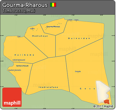 Savanna Style Simple Map of Gourma-Rharous, single color outside