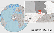 Gray Location Map of Nianfuke-Central, highlighted country, highlighted grandparent region, hill shading
