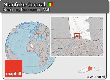 Gray Location Map of Nianfuke-Central, highlighted parent region, highlighted grandparent region, hill shading