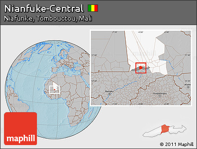 Gray Location Map of Nianfuke-Central, highlighted parent region, highlighted grandparent region, hill shading