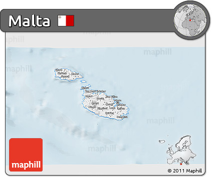 Gray 3D Map of Malta, single color outside