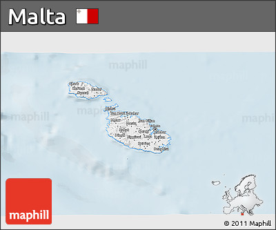 Gray 3D Map of Malta, single color outside