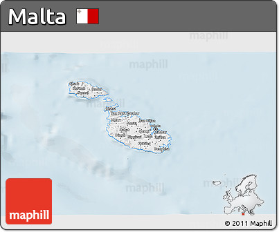 Gray 3D Map of Malta, single color outside