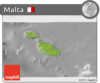 Physical 3D Map of Malta, darken, desaturated