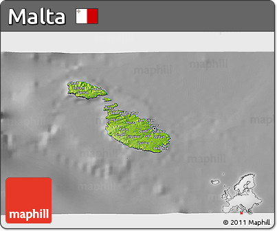 Physical 3D Map of Malta, darken, desaturated