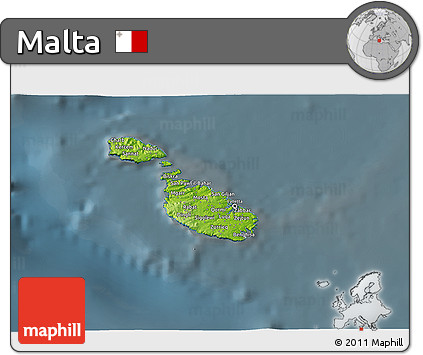 Physical 3D Map of Malta, darken