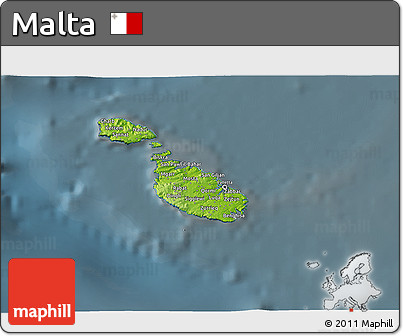 Physical 3D Map of Malta, darken