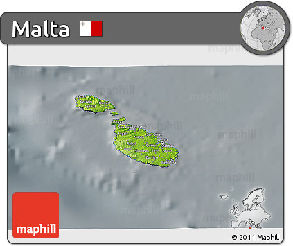 Physical 3D Map of Malta, darken, semi-desaturated