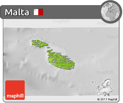 Physical 3D Map of Malta, desaturated