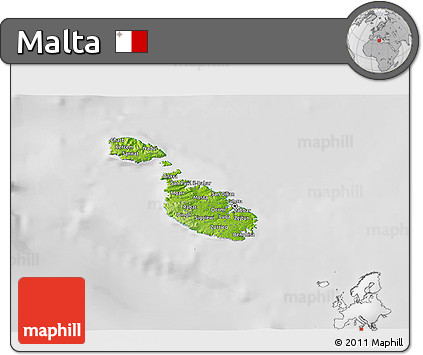 Physical 3D Map of Malta, lighten, desaturated