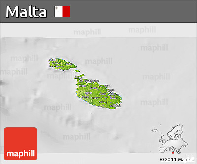 Physical 3D Map of Malta, lighten, desaturated