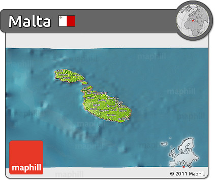 Physical 3D Map of Malta, satellite outside
