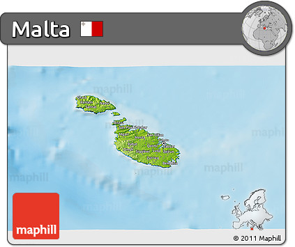 Physical 3D Map of Malta, semi-desaturated, land only