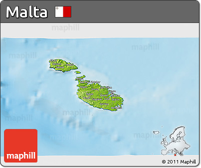 Physical 3D Map of Malta, semi-desaturated, land only
