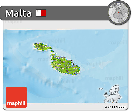 Physical 3D Map of Malta, single color outside, bathymetry sea, shaded relief sea