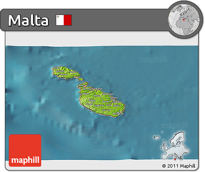 Physical 3D Map of Malta, single color outside, satellite sea