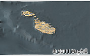 Satellite 3D Map of Malta, darken, semi-desaturated