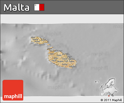 Satellite 3D Map of Malta, lighten, desaturated