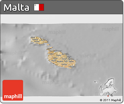 Satellite 3D Map of Malta, lighten, desaturated
