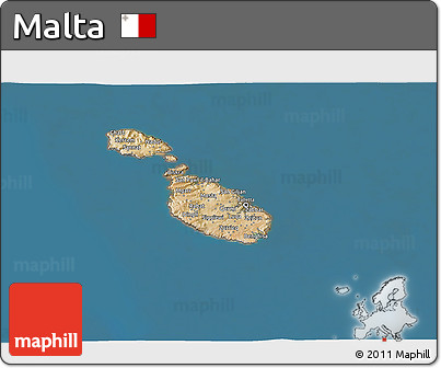 Satellite 3D Map of Malta, lighten, land only
