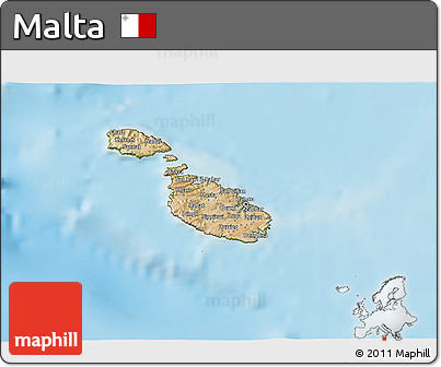 Satellite 3D Map of Malta, physical outside
