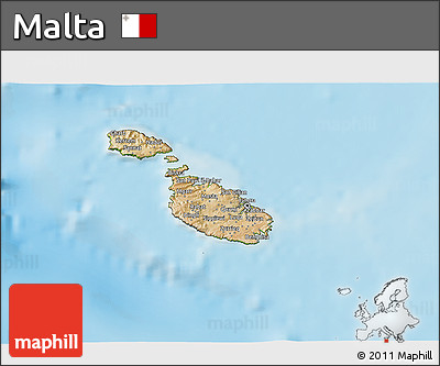 Satellite 3D Map of Malta, physical outside