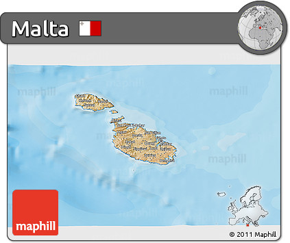 Satellite 3D Map of Malta, political shades outside