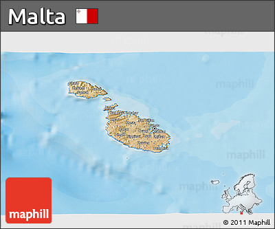 Satellite 3D Map of Malta, political shades outside