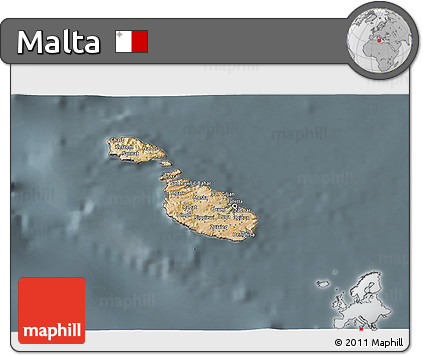 Satellite 3D Map of Malta, semi-desaturated