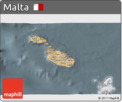 Satellite 3D Map of Malta, semi-desaturated