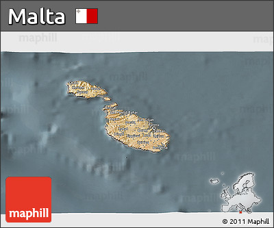 Satellite 3D Map of Malta, semi-desaturated