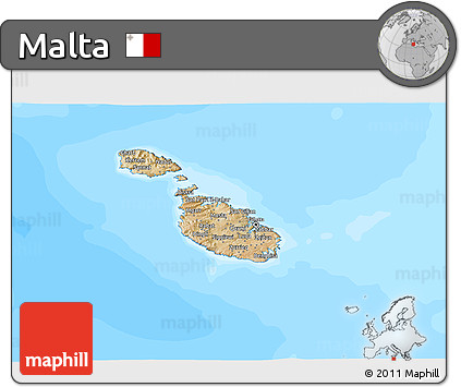 Satellite 3D Map of Malta, single color outside, bathymetry sea