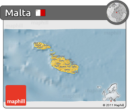 Savanna Style 3D Map of Malta, single color outside