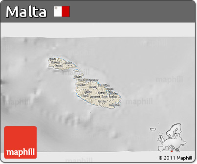 Shaded Relief 3D Map of Malta, desaturated